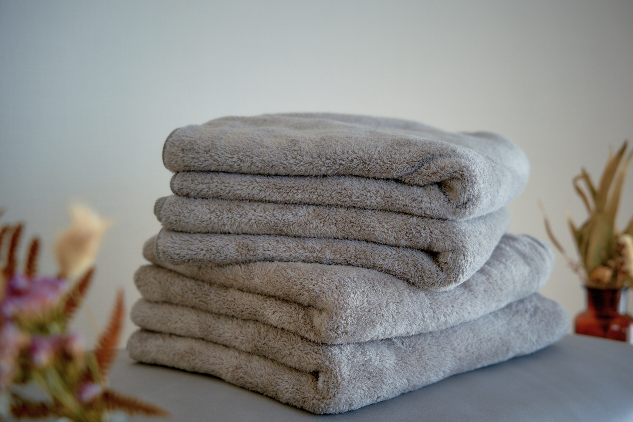 ふんわりと積まれたMofuwaのバスタオル